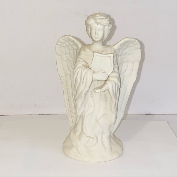 Vintage Bisque Porcelain Angel with Lyre Harp Taper Candle Holder - Picture 1 of 13